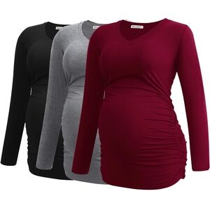 Set of 3 Maternity Long Sleeve V-Neck Tops, size S